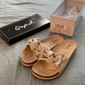 Qupid Beige Platform Sandals with Big Bow - Beige